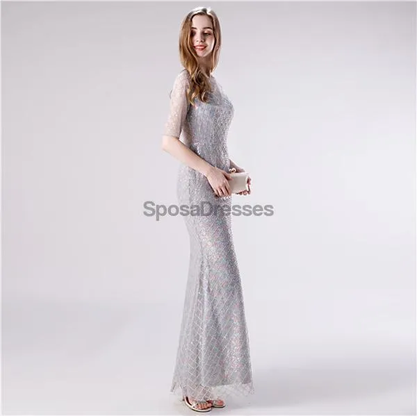 1/2 Long Sleeves Sequin Mermaid Evening Prom Dresses, Evening Party Prom Dresses, 12112