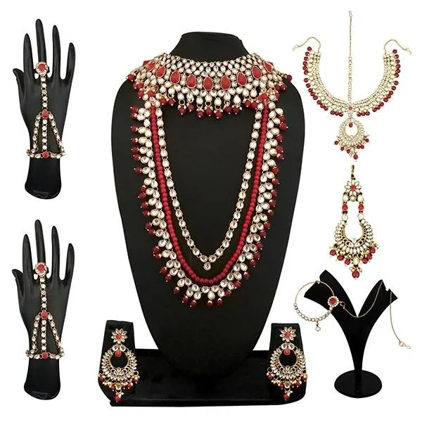 14Fashions Red Beads Kundan Bridal Set