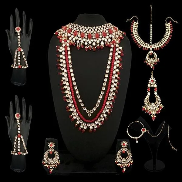 14Fashions Red Beads Kundan Bridal Set