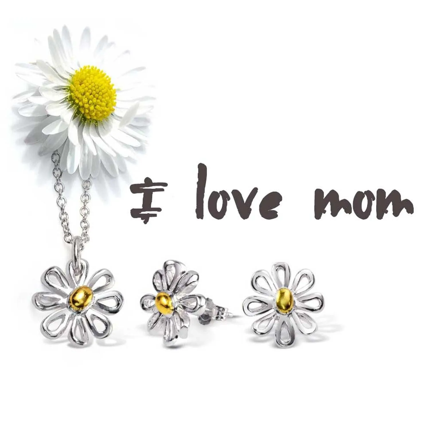 2-Tone Sunflower Daisy Jewelry Flower Earrings Bracelet Pendant Silver