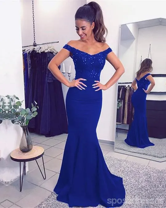 2018 Off Shoulder Black Mermaid Long Evening Prom Dresses, 17456