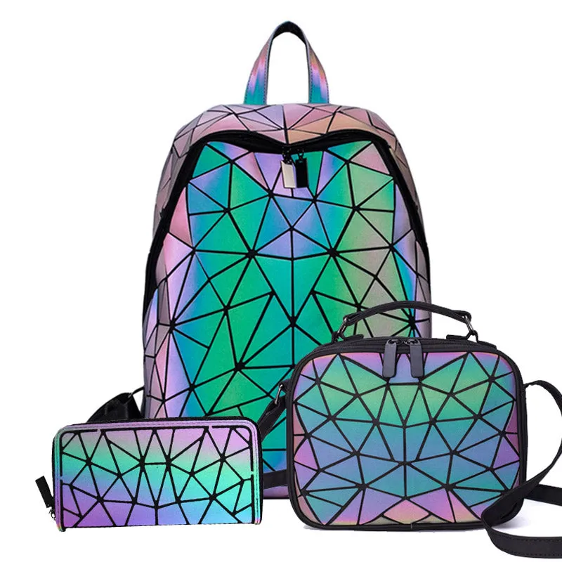 2022 New Luminous Backpack School Women Men Set Rucksack Female Lattice Backbag Holographic Shoulder