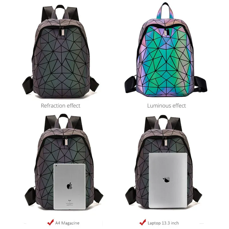 2022 New Luminous Backpack School Women Men Set Rucksack Female Lattice Backbag Holographic Shoulder