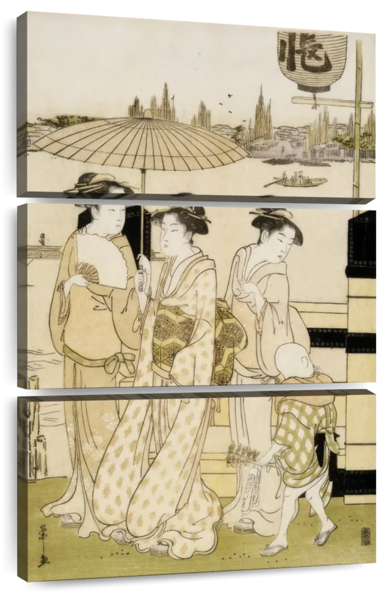 3 Women And Boy Along Sumida River Wall Art