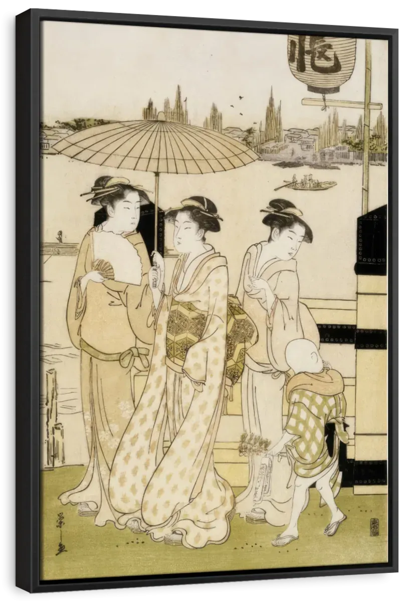 3 Women And Boy Along Sumida River Wall Art