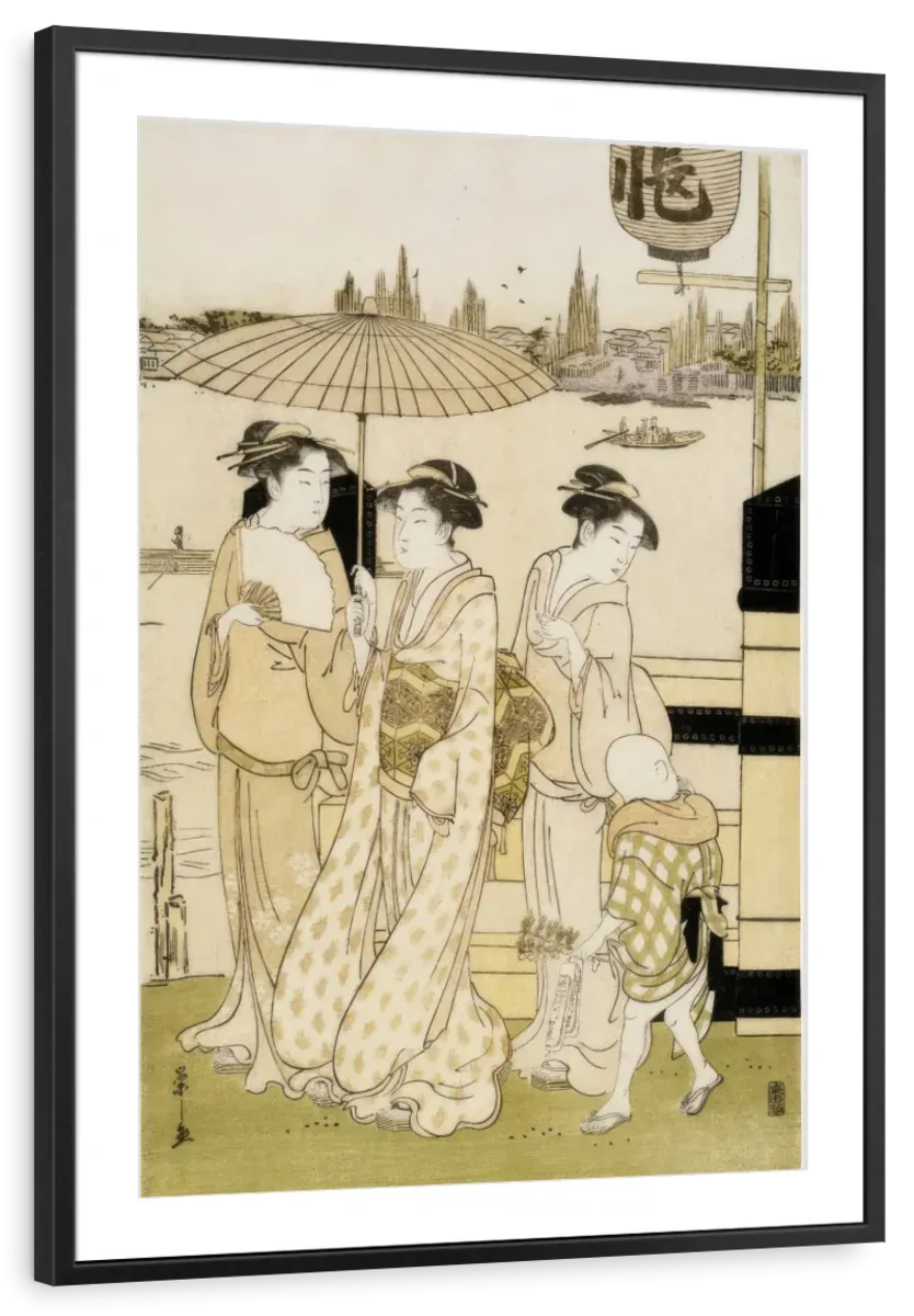 3 Women And Boy Along Sumida River Wall Art