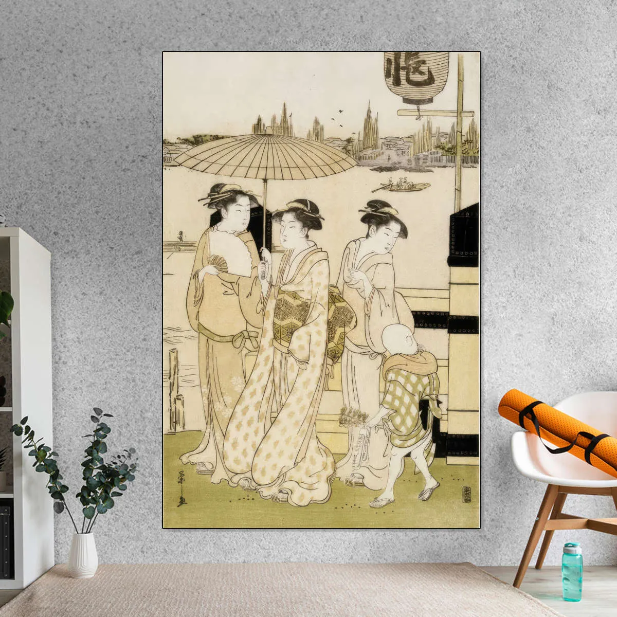 3 Women And Boy Along Sumida River Wall Art