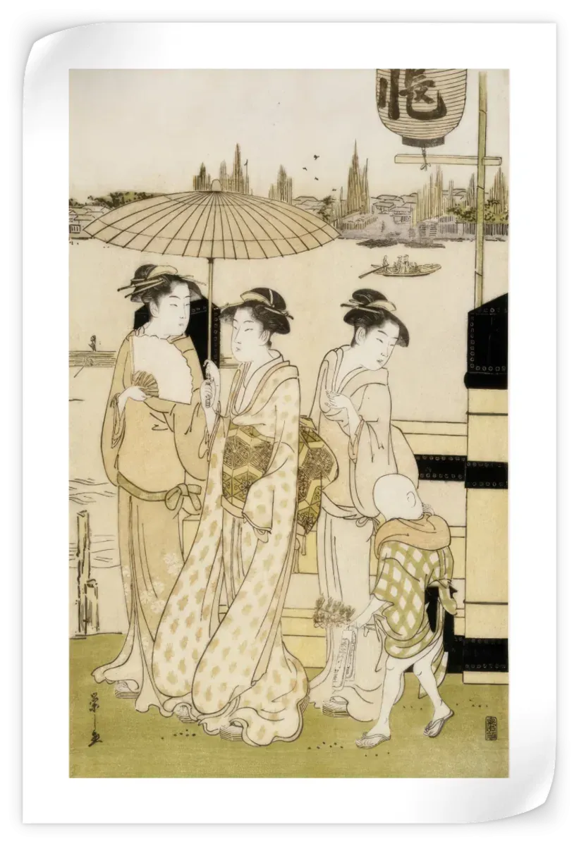 3 Women And Boy Along Sumida River Wall Art