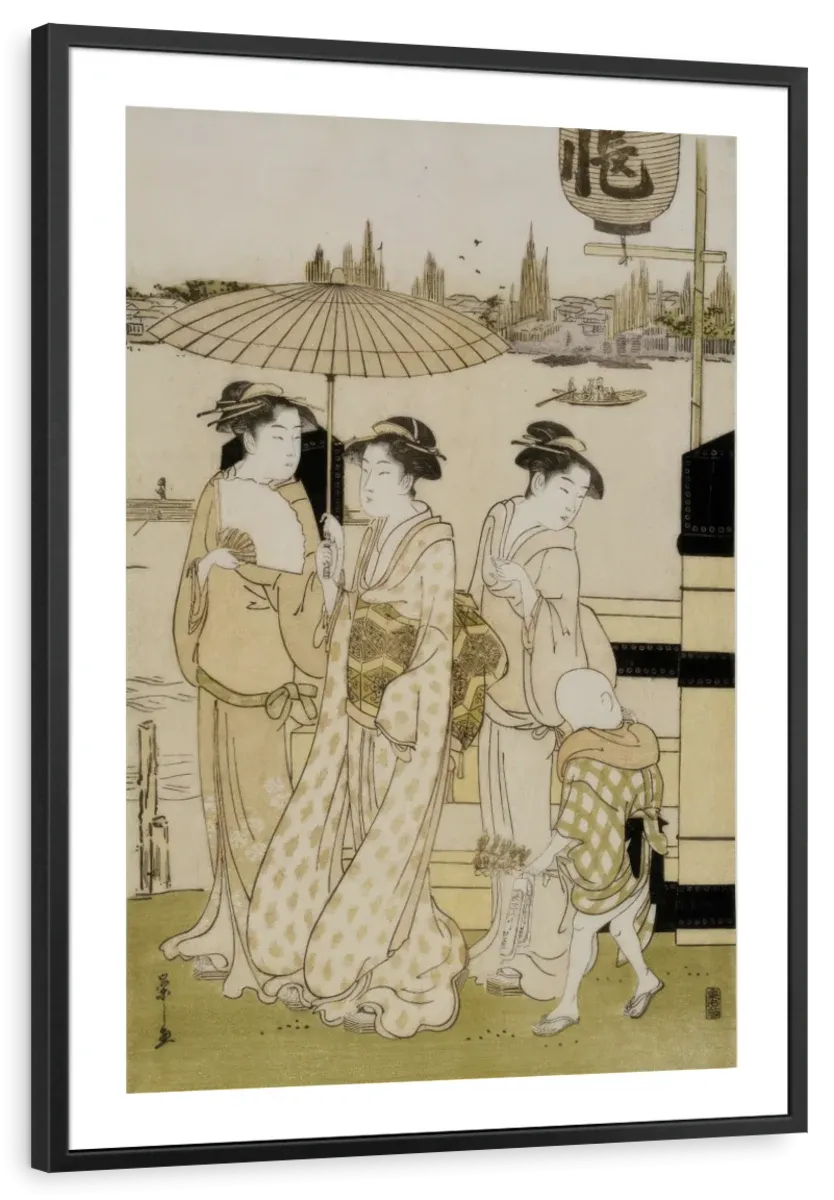 3 Women And Boy Along Sumida River Wall Art