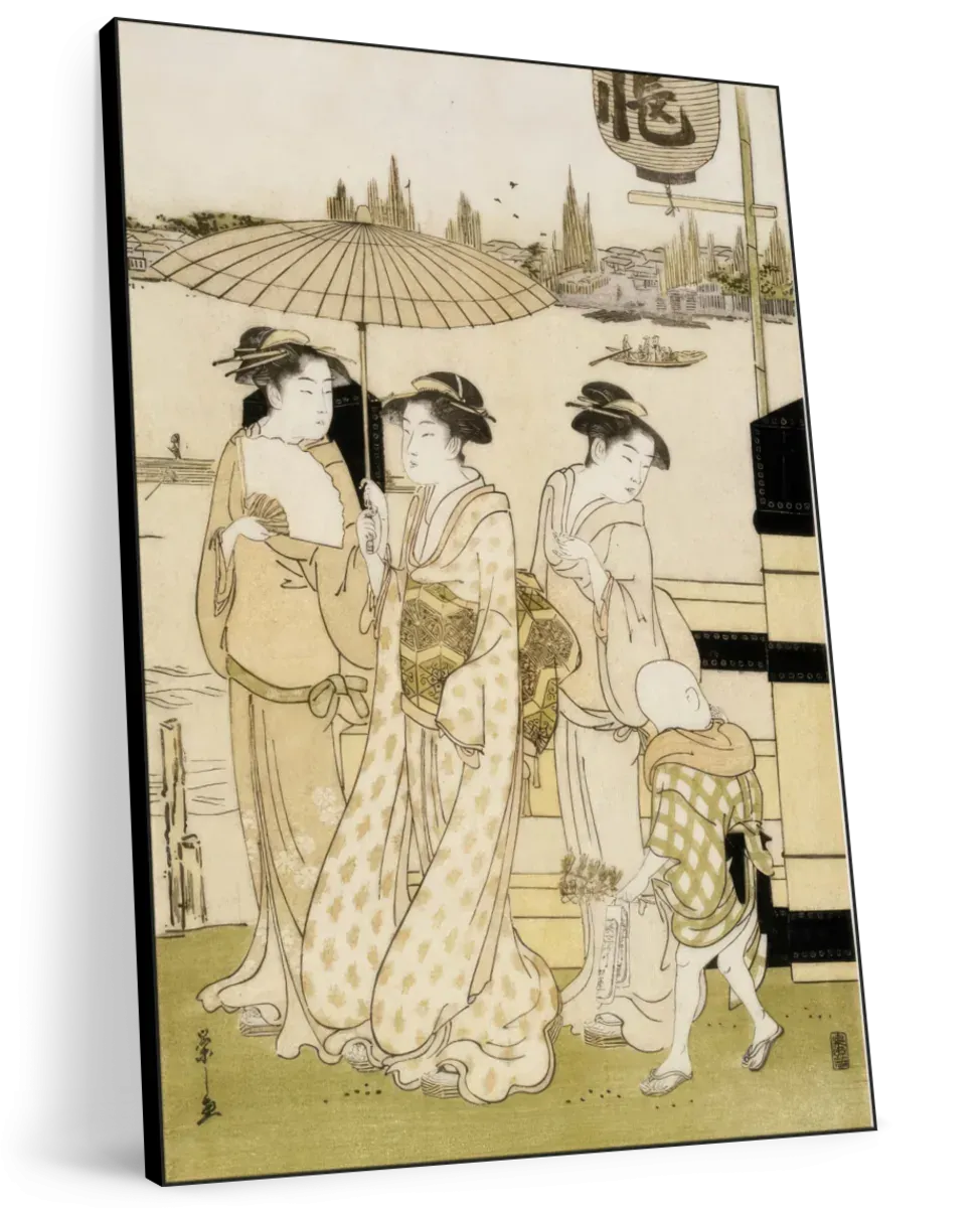 3 Women And Boy Along Sumida River Wall Art