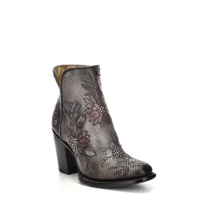 3W06RS - Cuadra gray western cowgirl floral leather ankle boots for women