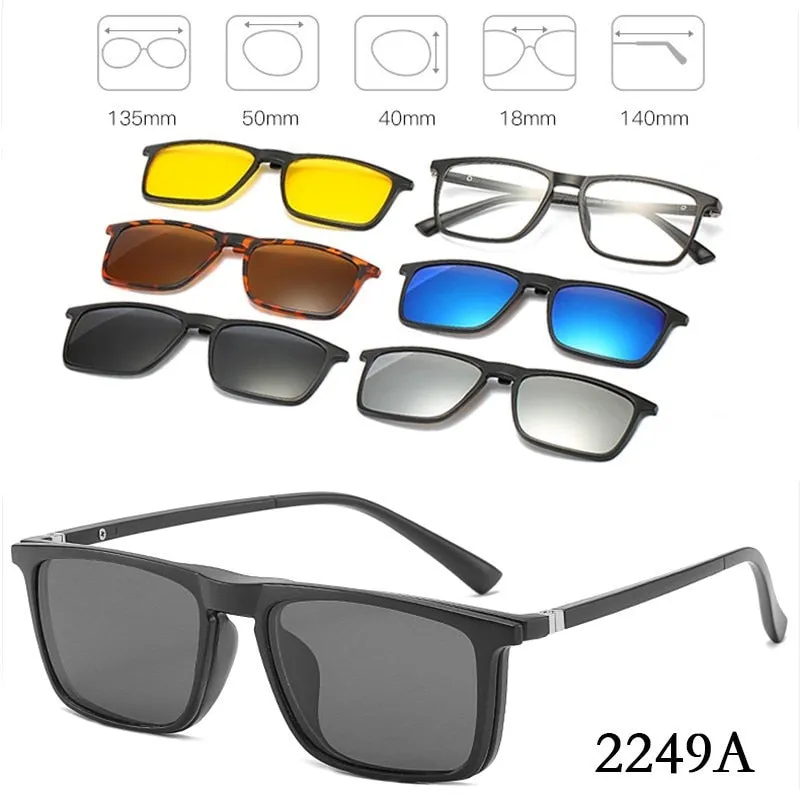 5 In 1 Custom Men Women Polarized Optical Magnetic Sunglasses Clip Magnet Clip on Sunglasses Polaroid Clip on Sun Glasses