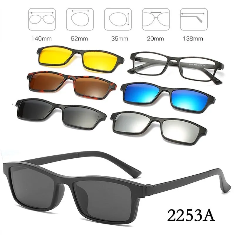 5 In 1 Custom Men Women Polarized Optical Magnetic Sunglasses Clip Magnet Clip on Sunglasses Polaroid Clip on Sun Glasses