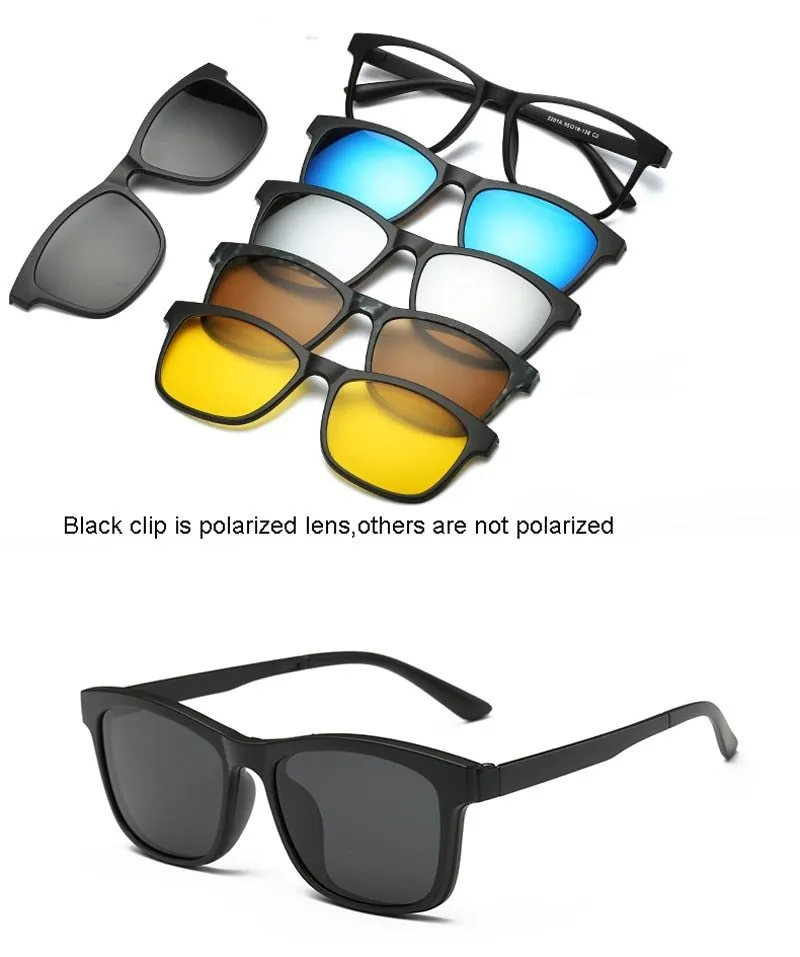 5 In 1 Custom Men Women Polarized Optical Magnetic Sunglasses Clip Magnet Clip on Sunglasses Polaroid Clip on Sun Glasses