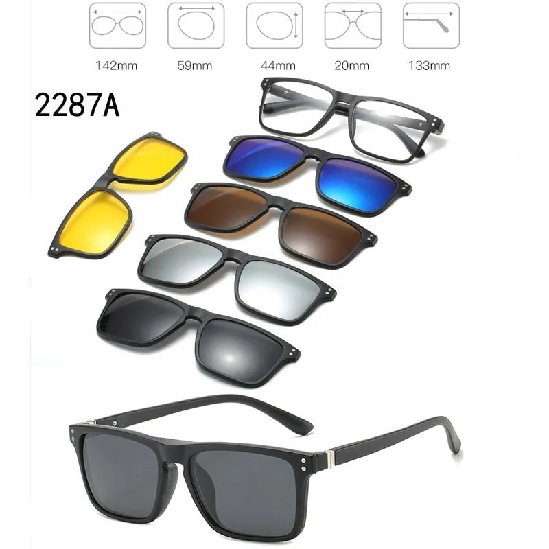 5 In 1 Custom Men Women Polarized Optical Magnetic Sunglasses Clip Magnet Clip on Sunglasses Polaroid Clip on Sun Glasses