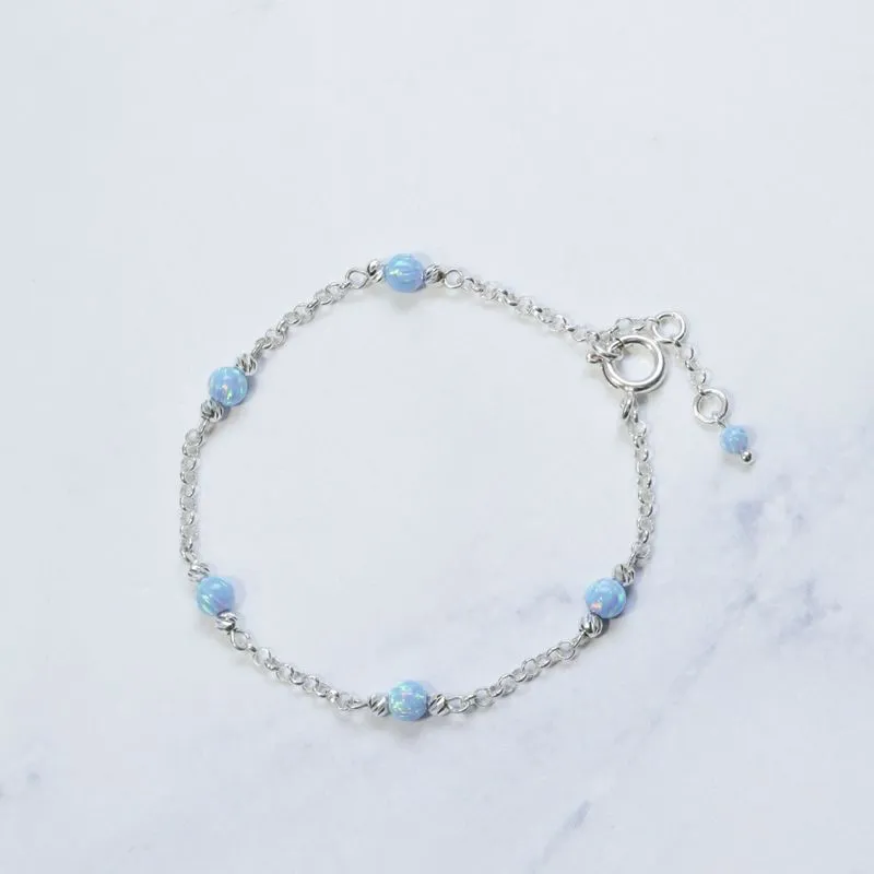 925 Silver Blue Opal Bracelet - Handmade Women's October Birthstone Gift