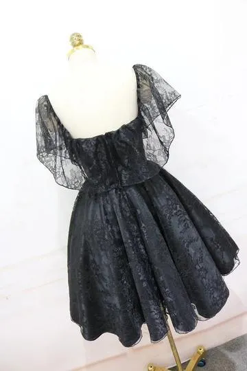 A-line Off Shoulder Cheap Black Lace Homecoming Dresses 2018, BDY0201