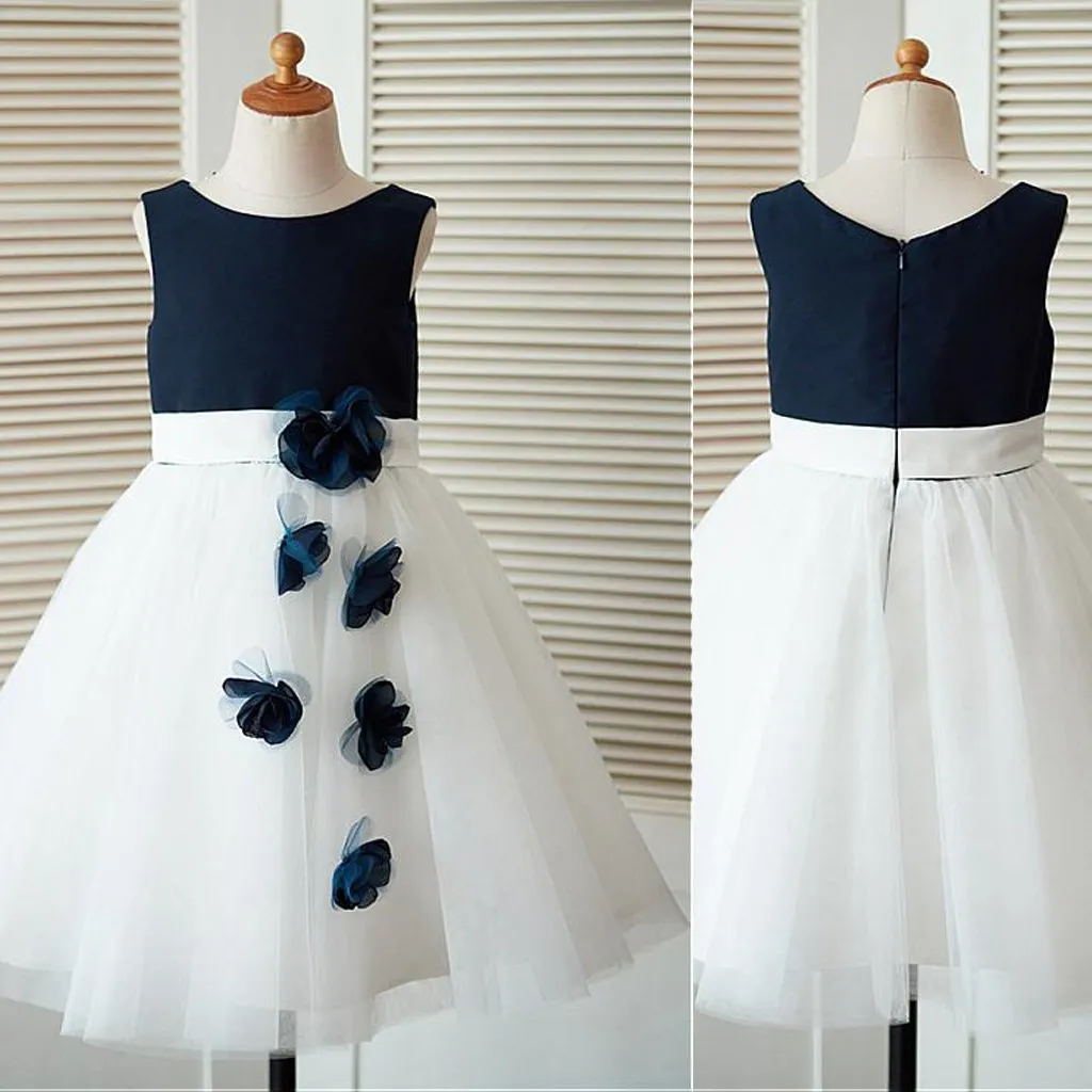 A-line Scoop Knee-length Tulle Flower Girl Dresses With Handmade Flower Girl ,Cheap Flower Girl Dresses,FGY0189