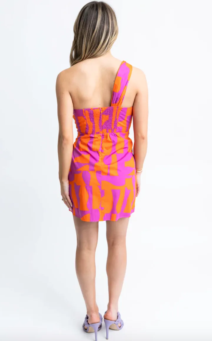 Abstract Geo One Shoulder Dress