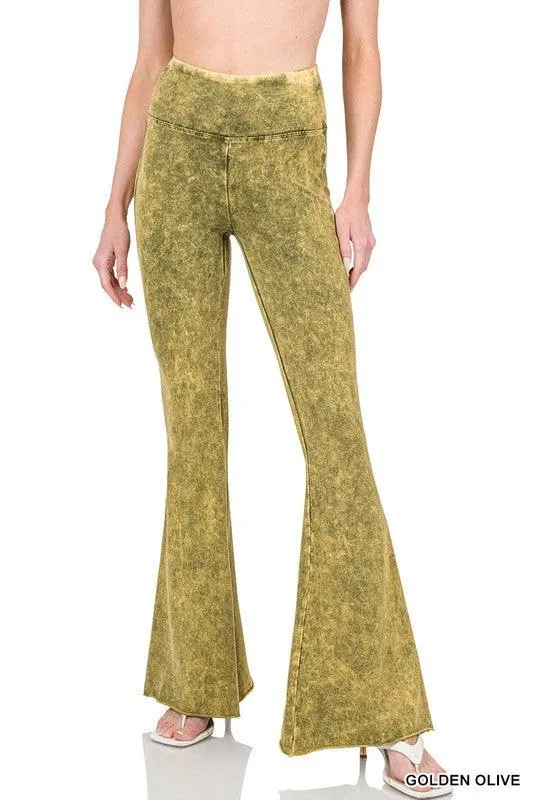 Acid Wash High Waist Raw Edge Hem Pants