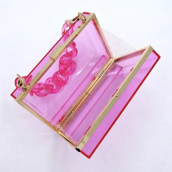 Acrylic Chain Handle See Thru Crossbody Clutch Purse