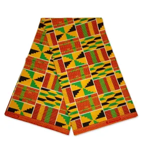 African Green Yellow Kente print fabric KENTE Ghana wax cloth AF-4005 - 100% Cotton