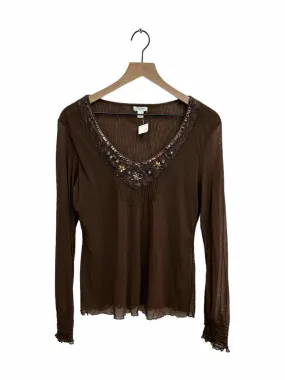 APT 9 Brown Rhinestones Women Size L Blouse