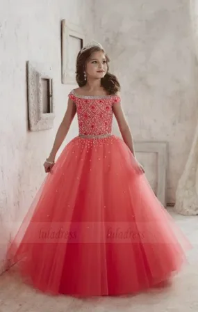 Beading Formal Tulle Custom Cute Flower Girl Dress For Weddings, BW97601