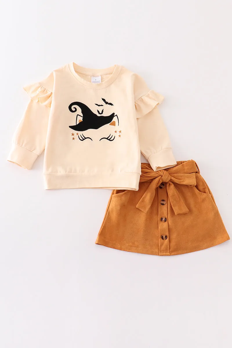 Beige halloween cat skirt set