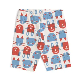 Bike Shorts - Furry Friends Red & Blue