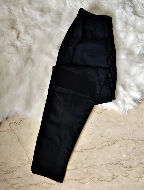 Black Cotton Lycra Pants For Women