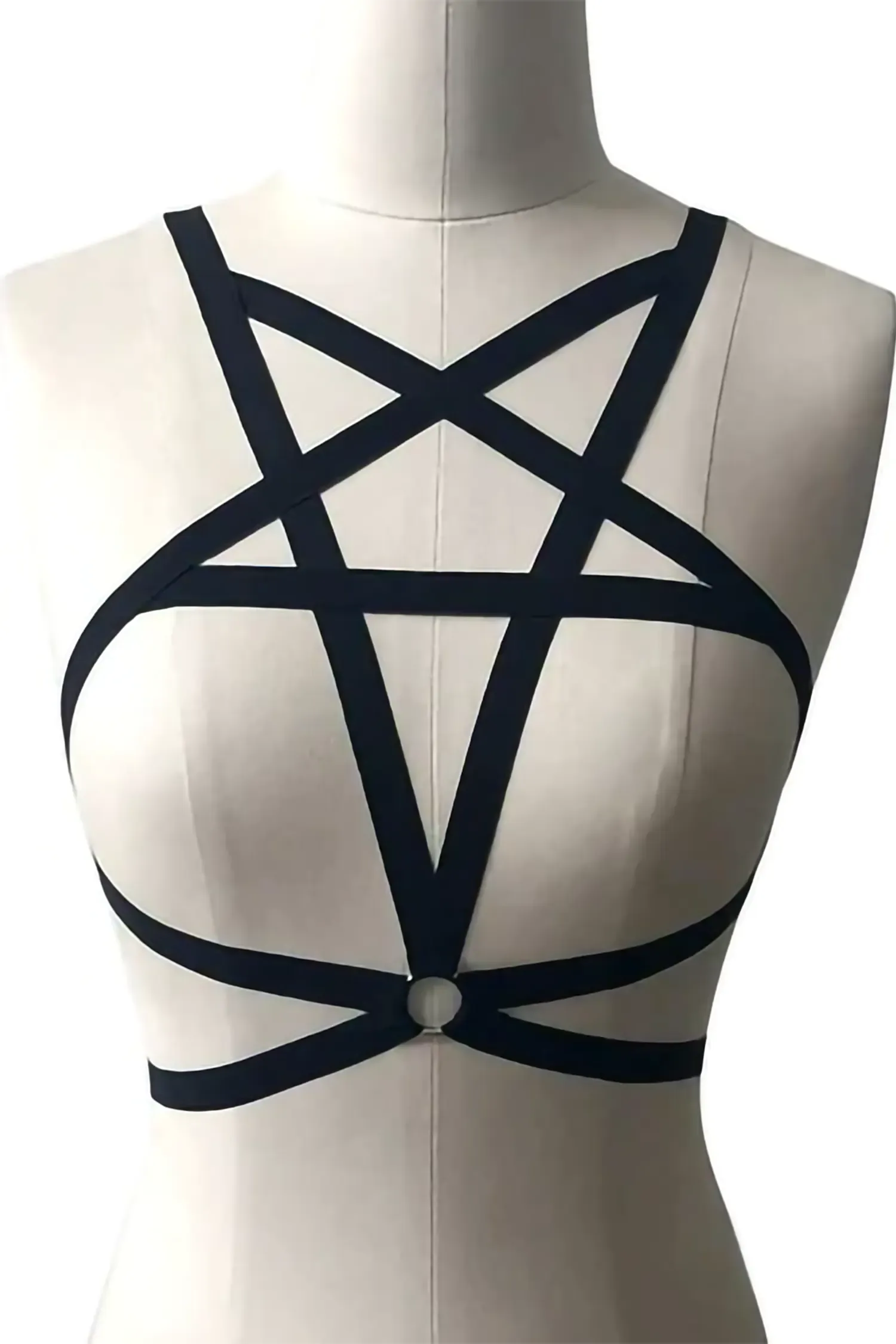 Black Pentagram Strappy Harness Cage Bandage Bra