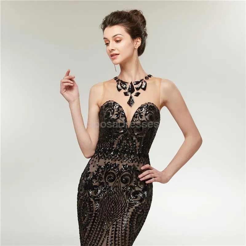 Black Sequin Sparkly Mermaid Evening Prom Dresses, Evening Party Prom Dresses, 12013