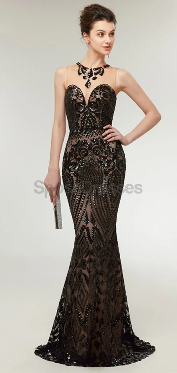 Black Sequin Sparkly Mermaid Evening Prom Dresses, Evening Party Prom Dresses, 12013