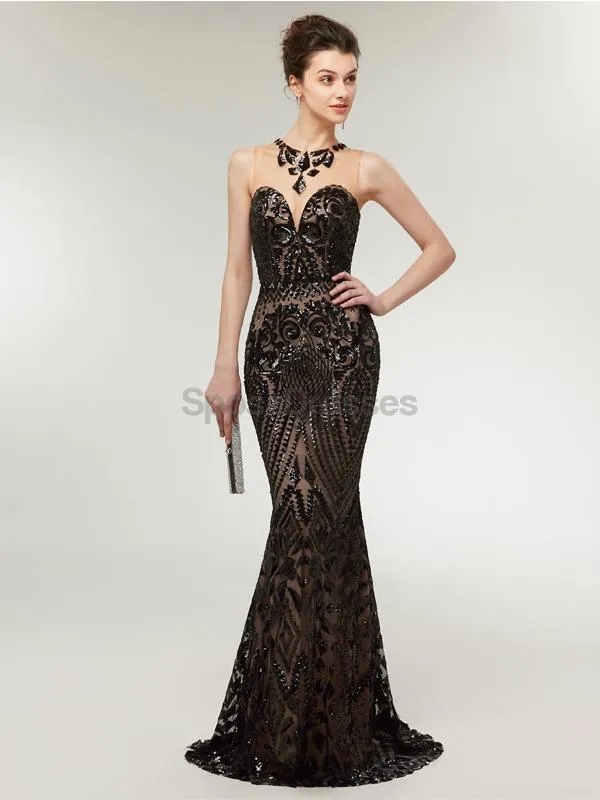 Black Sequin Sparkly Mermaid Evening Prom Dresses, Evening Party Prom Dresses, 12013