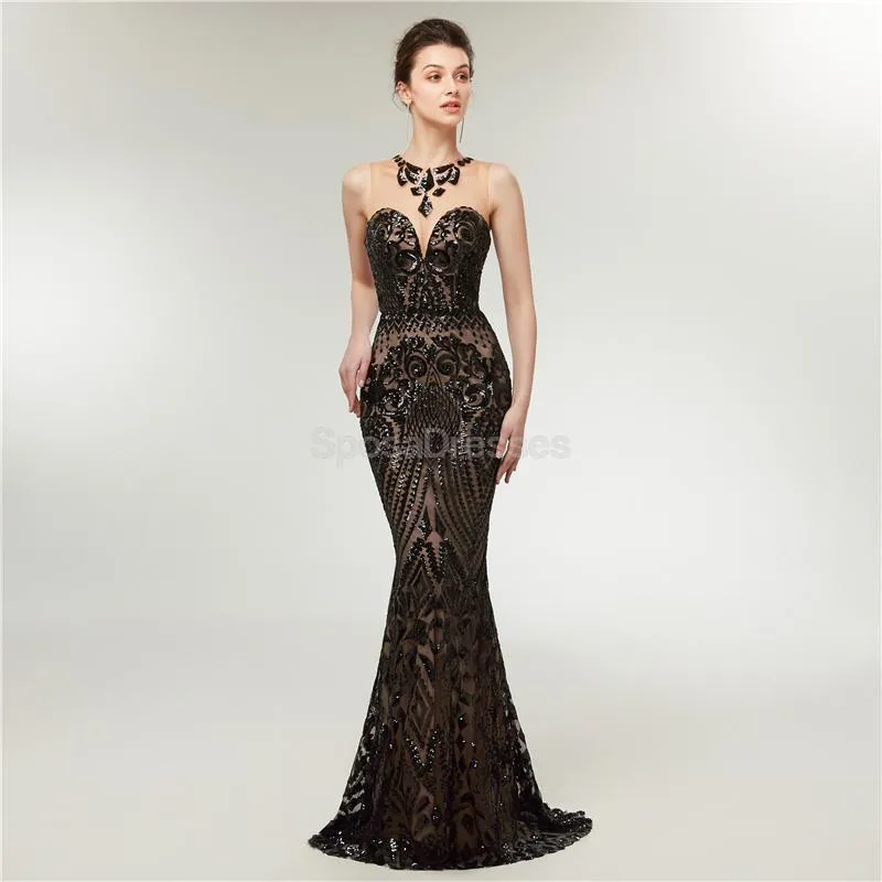 Black Sequin Sparkly Mermaid Evening Prom Dresses, Evening Party Prom Dresses, 12013