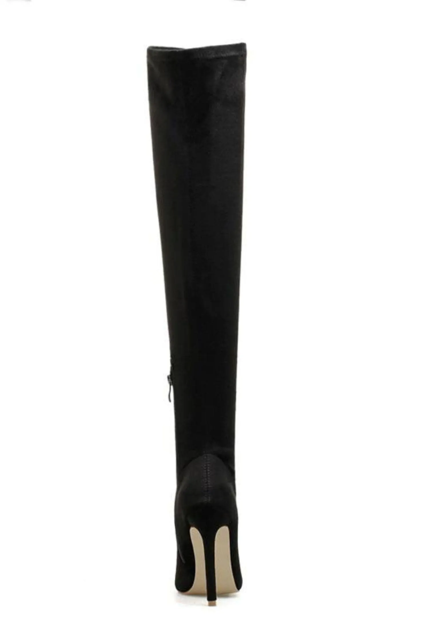 Black Suede Pointed Toe Thigh High Boots