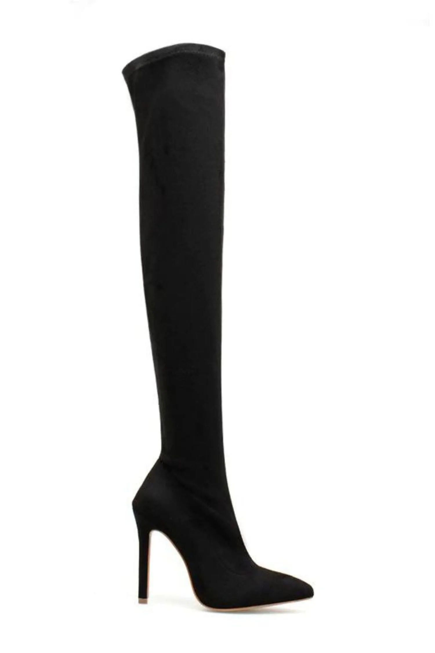 Black Suede Pointed Toe Thigh High Boots