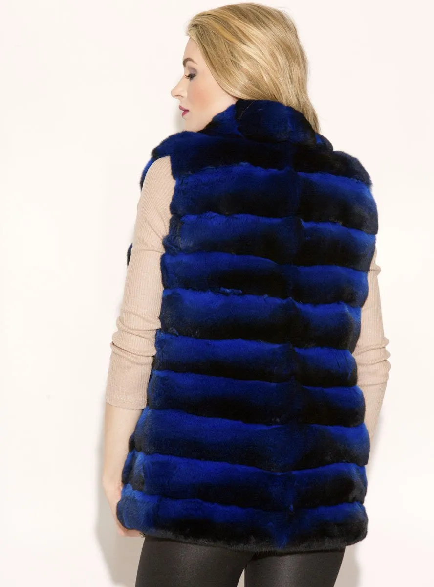 Blue Chinchilla Fur Vest with Shawl Collar