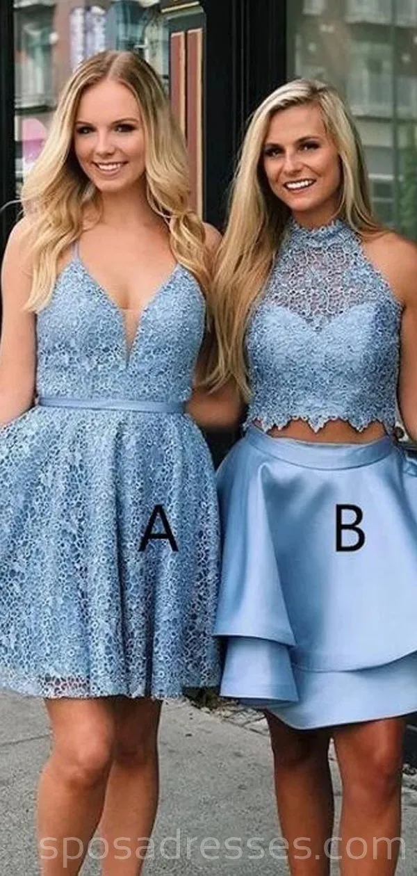 Blue Lace Short Cheap Homecoming Dresses Online, Cheap Short Prom Dresses, CM746