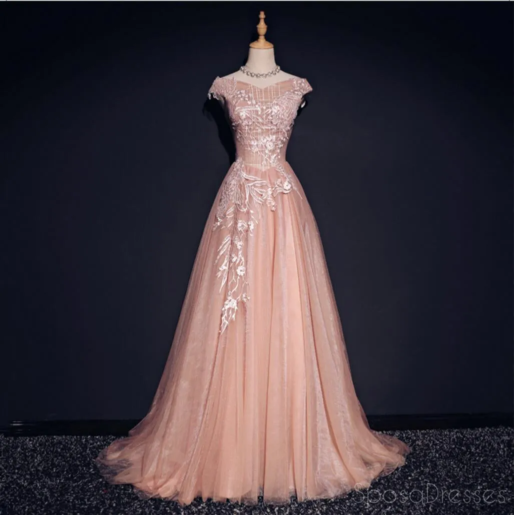 Blush Pink Off Shoulder V Neckline Lace Long Evening Prom Dresses, Popular 2018 Party Prom Dresses, Custom Long Prom Dresses, Cheap Formal Prom Dresses, 17213