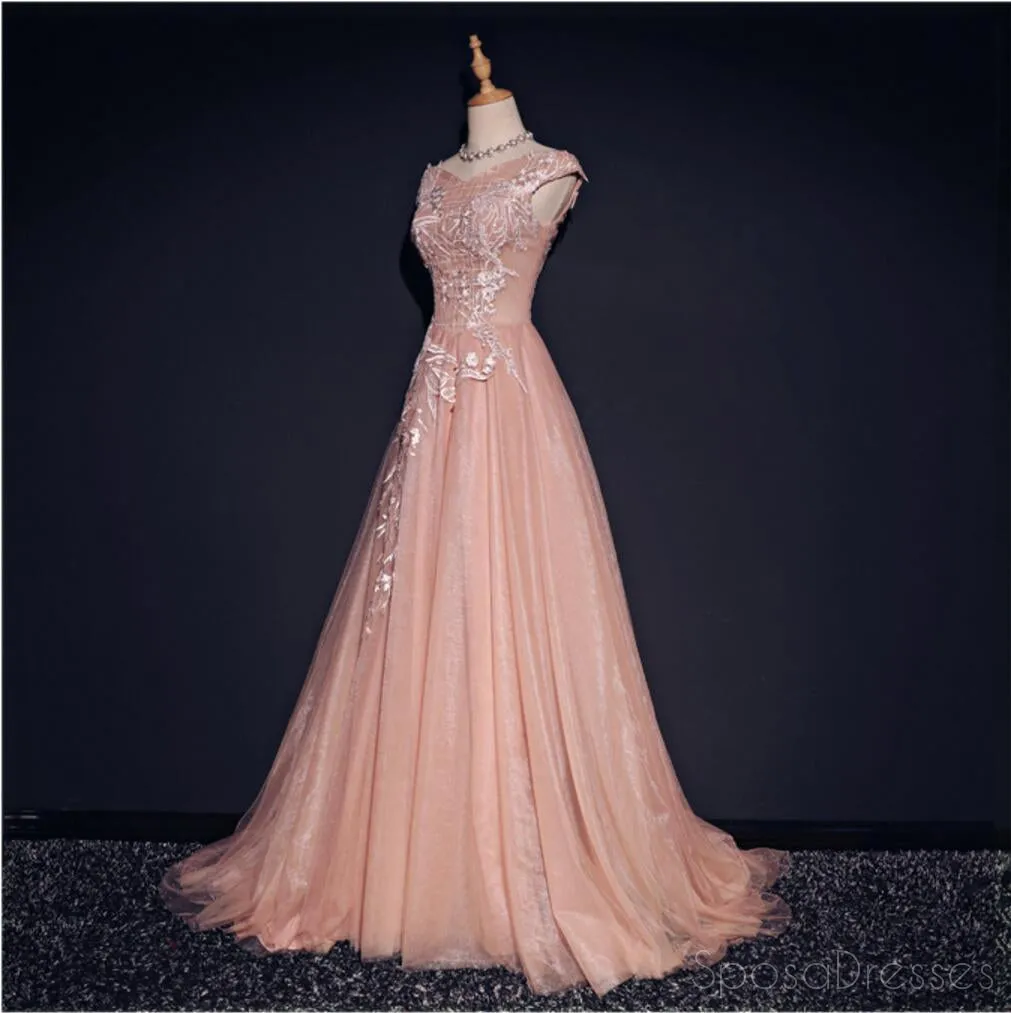 Blush Pink Off Shoulder V Neckline Lace Long Evening Prom Dresses, Popular 2018 Party Prom Dresses, Custom Long Prom Dresses, Cheap Formal Prom Dresses, 17213