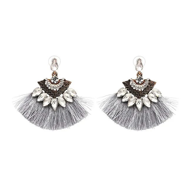 Bohemia Dangle Drop Earrings Women Accessories Fan Shaped Cotton Handmade Tassels Fringed Earrings Ethnic Jewelry