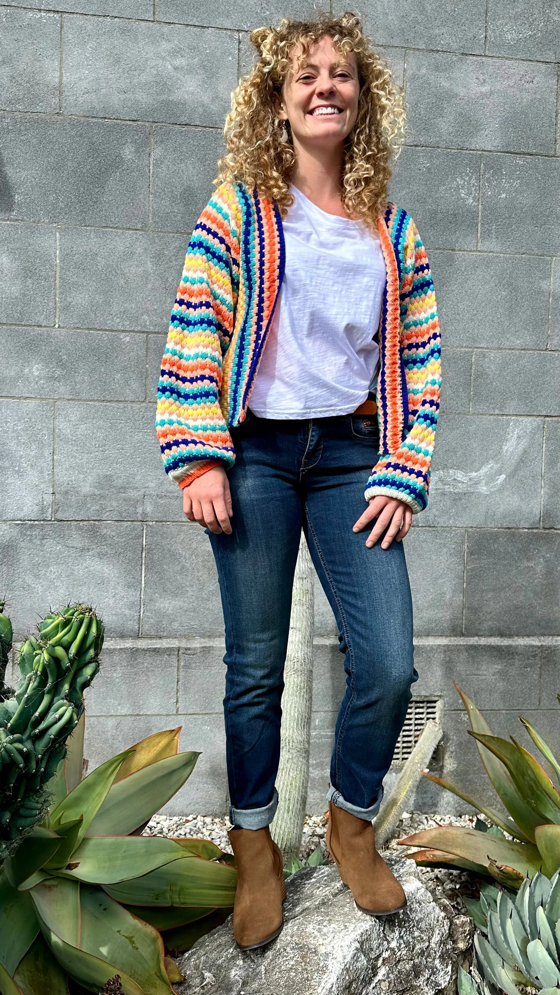 Boho Crochet Knit Cardigan Multi Stripe