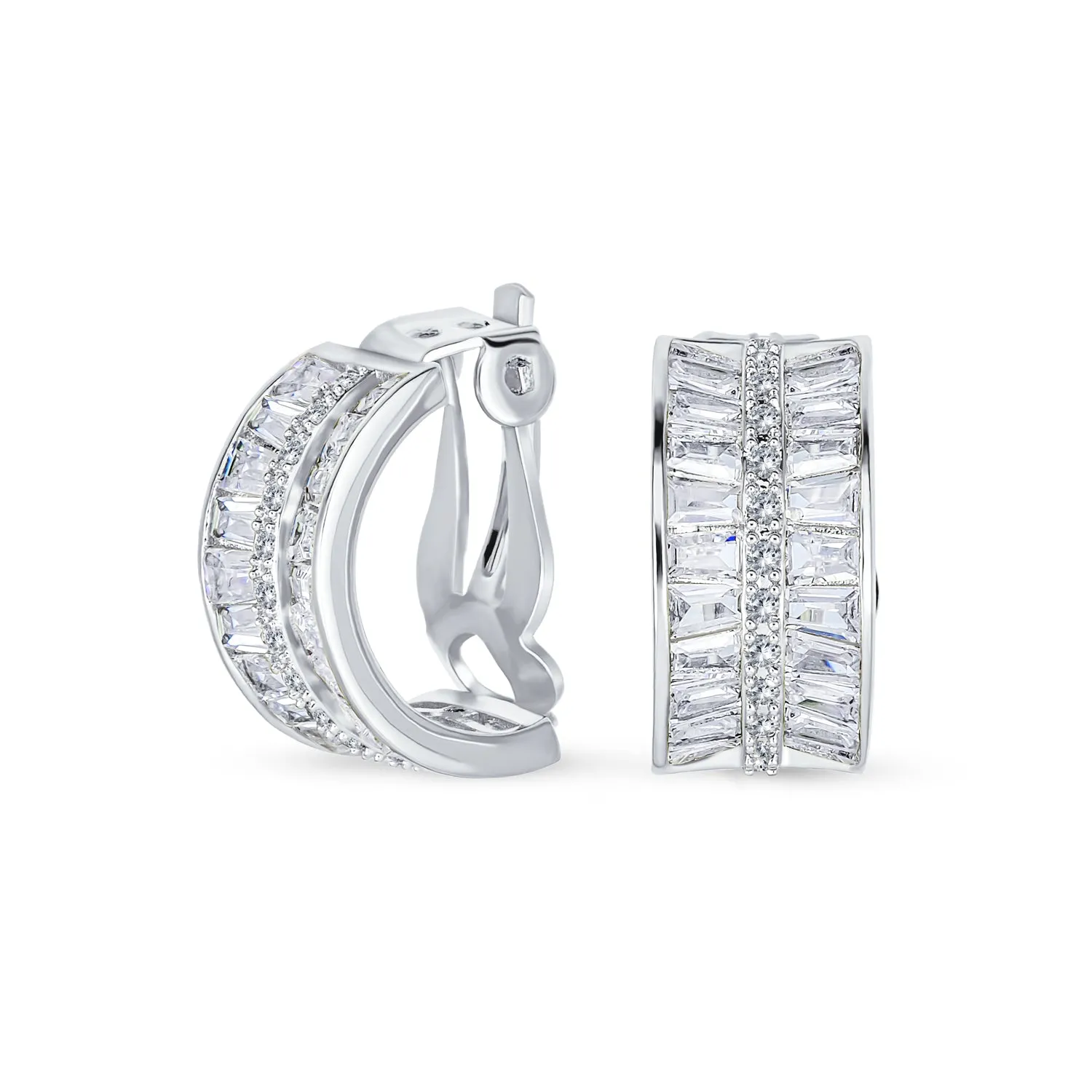 Bridal Crystal Huggie Hoop Magnetic Clip On Earrings Gold Silver Plate