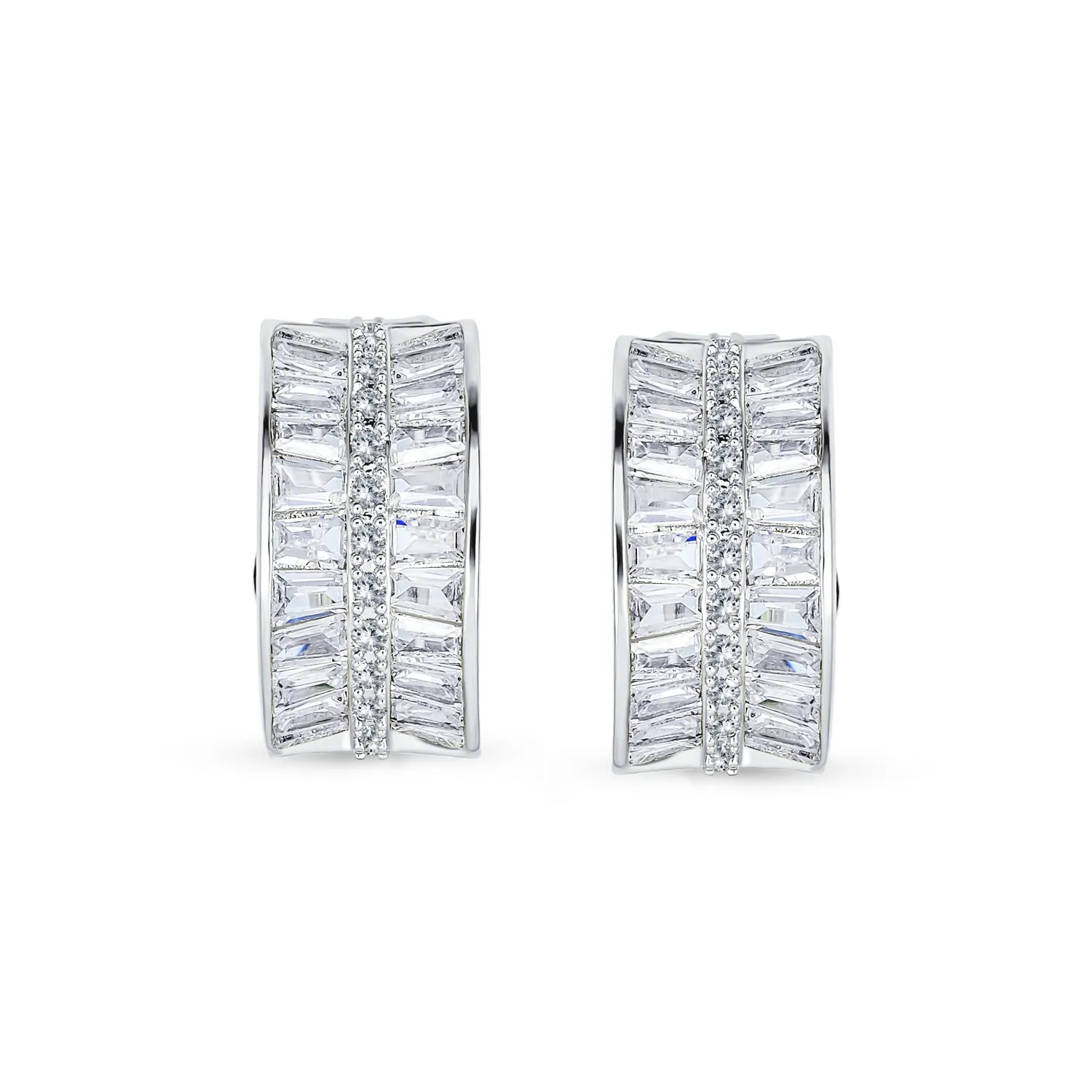 Bridal Crystal Huggie Hoop Magnetic Clip On Earrings Gold Silver Plate