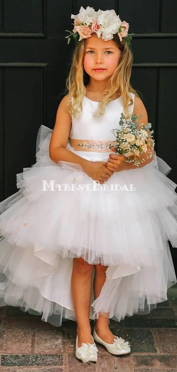 Cheap White High-Low Tulle Round Little Girl Dresses, Flower Girl Dresses ,FGY0176