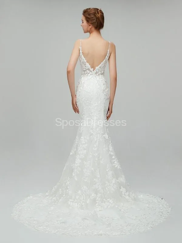 Classic Lace Straps Mermaid Cheap Wedding Dresses Online, Unique Bridal Dresses, WD560