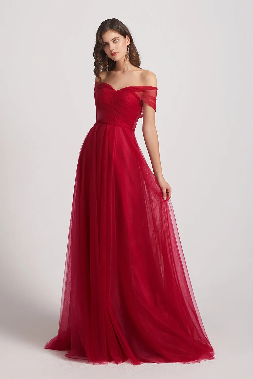 Convertible A-Line Pleated Long Tulle Bridesmaid Dresses (AF0161)