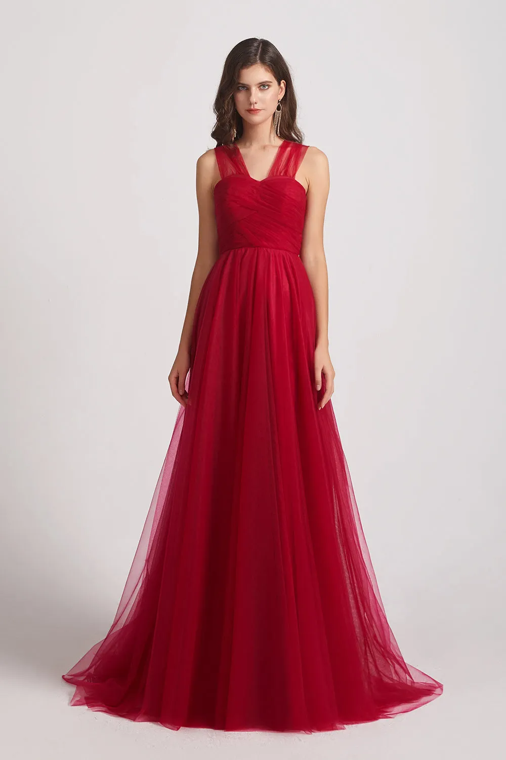 Convertible A-Line Pleated Long Tulle Bridesmaid Dresses (AF0161)